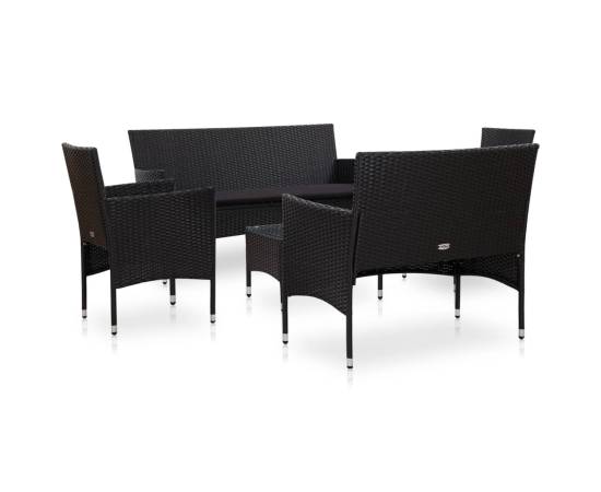 Set mobilier de grădină cu perne, 5 piese, negru, poliratan, 2 image