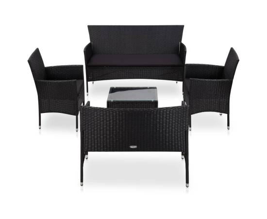 Set mobilier de grădină cu perne, 5 piese, negru, poliratan