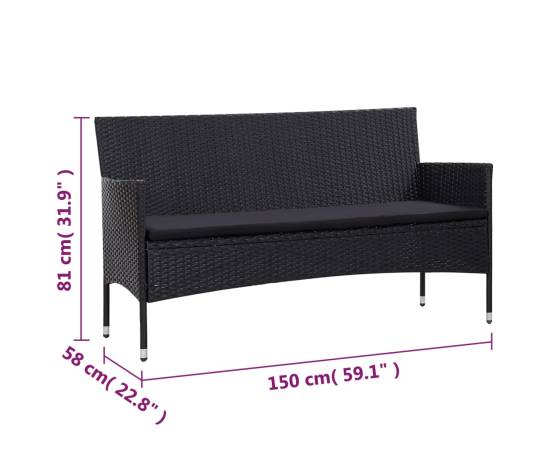 Set mobilier de grădină cu perne, 5 piese, negru, poliratan, 9 image