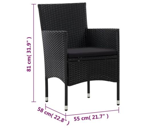 Set mobilier de grădină cu perne, 5 piese, negru, poliratan, 10 image