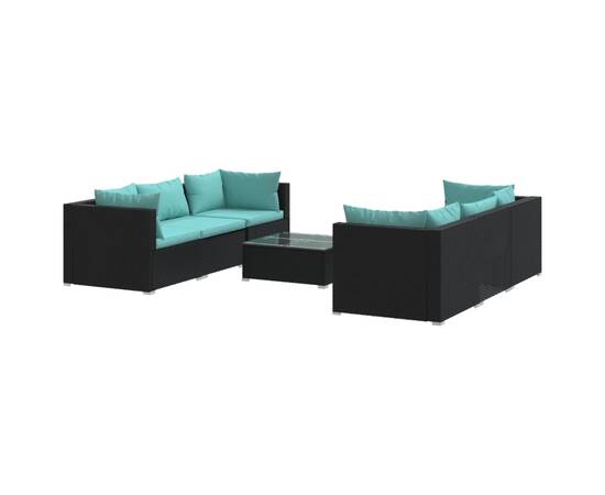 Set mobilier de grădină cu perne, 7 piese, negru, poliratan, 2 image