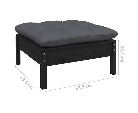 Set mobilier grădină cu perne, 11 piese, negru, lemn de pin, 9 image