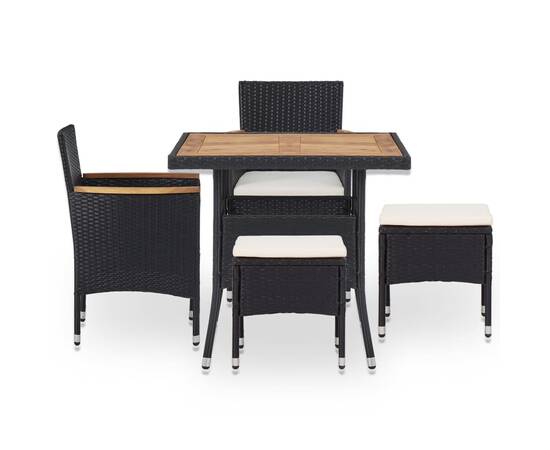 Set mobilier de exterior 5 piese, negru, poliratan, lemn acacia, 2 image