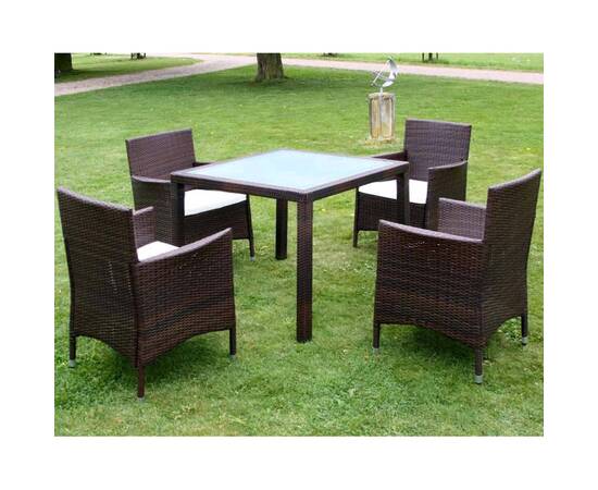 Set mobilier de exterior cu perne, 5 piese, maro, poliratan