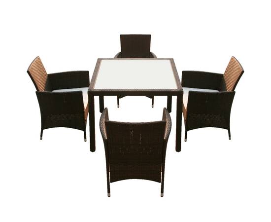 Set mobilier de exterior cu perne, 5 piese, maro, poliratan, 3 image