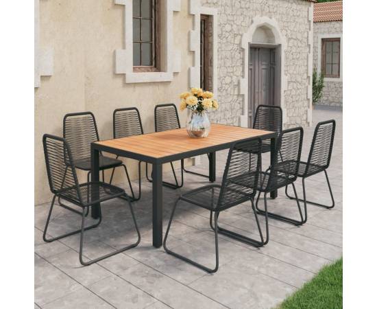 Set mobilier de grădină, 9 piese, negru și maro, ratan pvc