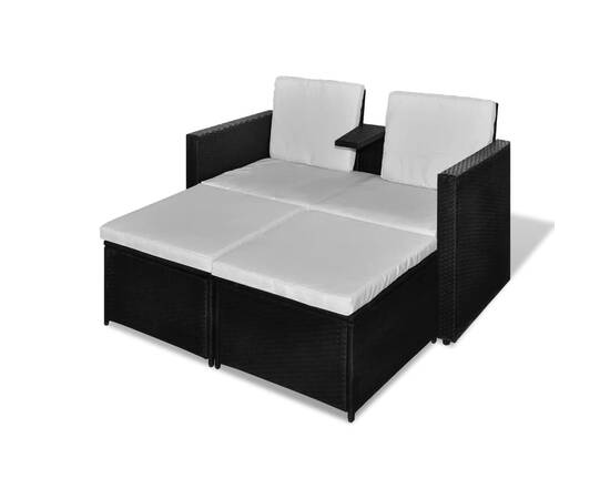 Set mobilier de grădină cu perne, 4 piese, negru, poliratan, 2 image