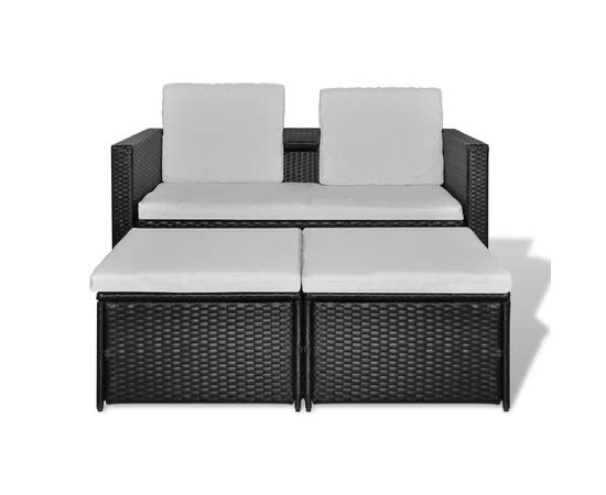 Set mobilier de grădină cu perne, 4 piese, negru, poliratan, 5 image