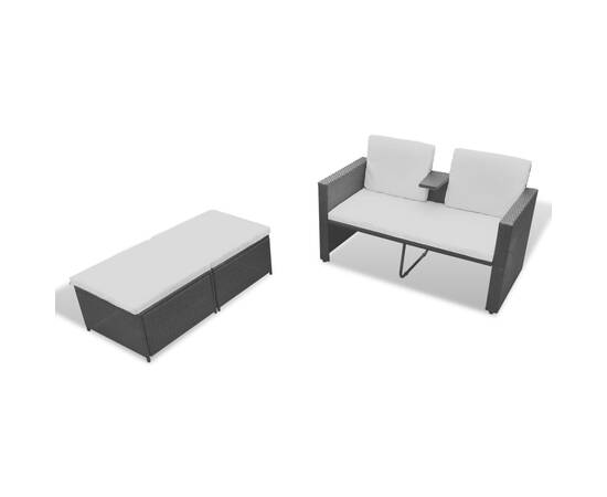 Set mobilier de grădină cu perne, 4 piese, negru, poliratan, 7 image