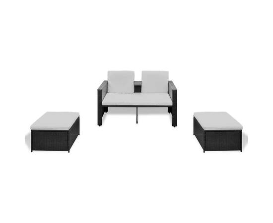 Set mobilier de grădină cu perne, 4 piese, negru, poliratan, 4 image