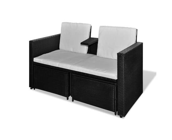 Set mobilier de grădină cu perne, 4 piese, negru, poliratan, 6 image