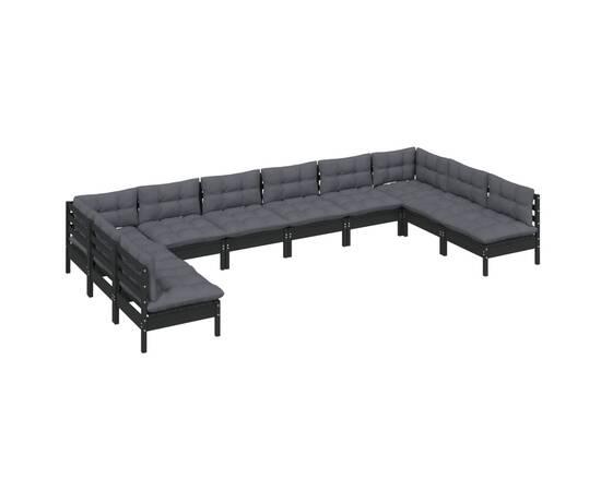 Set mobilier grădină cu perne, 10 piese, negru, lemn masiv pin, 3 image