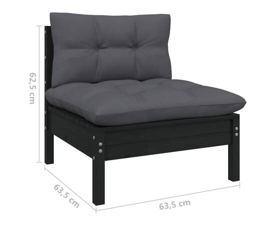 Set mobilier grădină cu perne, 10 piese, negru, lemn masiv pin, 7 image