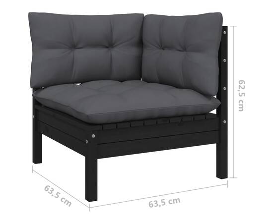 Set mobilier grădină cu perne, 10 piese, negru, lemn masiv pin, 6 image