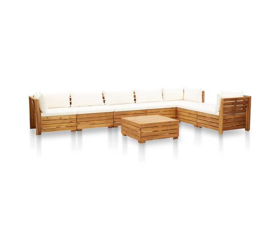Set mobilier grădină cu perne, 8 piese, alb crem, lemn acacia, 2 image