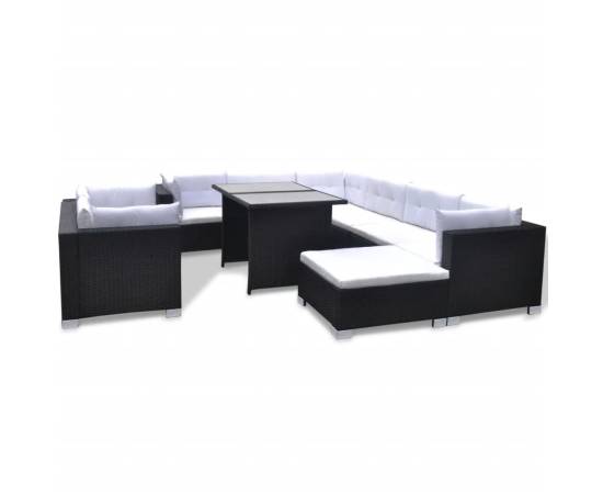 Set mobilier de grădină cu perne, 10 piese, negru, poliratan, 2 image