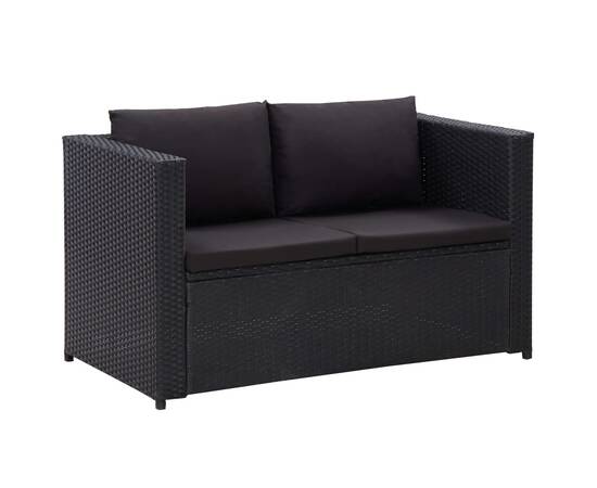 Set mobilier de grădină cu perne, 3 piese, negru, poliratan, 3 image