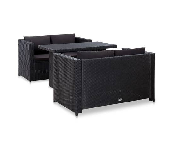 Set mobilier de grădină cu perne, 3 piese, negru, poliratan, 2 image