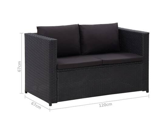 Set mobilier de grădină cu perne, 3 piese, negru, poliratan, 10 image