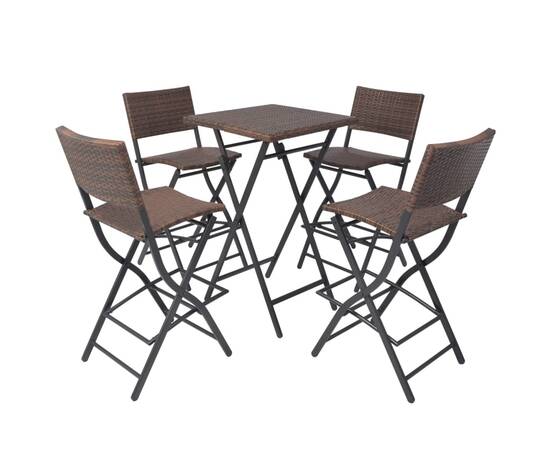 Set mobilier exterior pliabil, 5 piese, maro, oțel, poliratan, 2 image