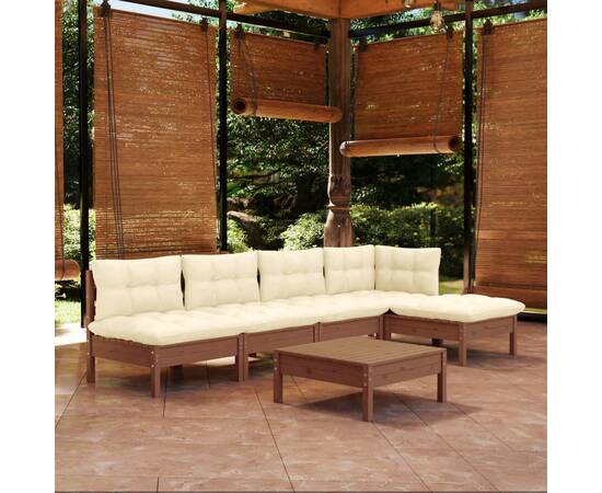 Set mobilier grădină cu perne, 6 piese, maro miere, lemn de pin