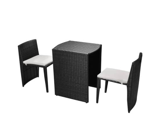 Set mobilier bistro cu perne, 3 piese, negru, poliratan, 2 image