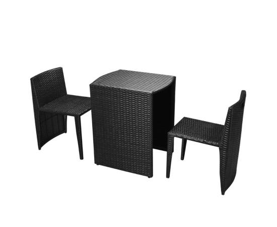 Set mobilier bistro cu perne, 3 piese, negru, poliratan, 3 image
