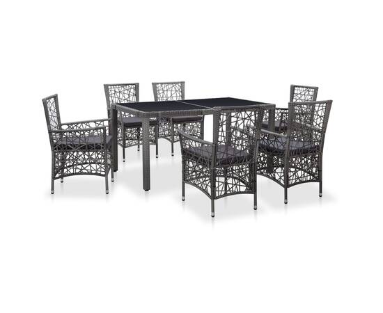 Set mobilier de exterior, 7 piese, gri, poliratan