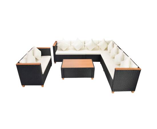 Set mobilier de grădină cu perne, 6 piese, negru, poliratan, 3 image