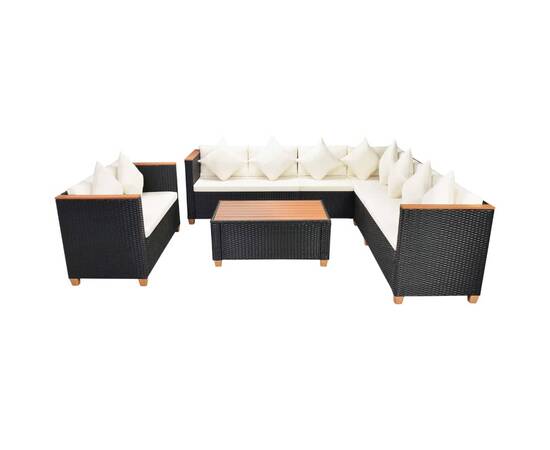 Set mobilier de grădină cu perne, 6 piese, negru, poliratan, 2 image