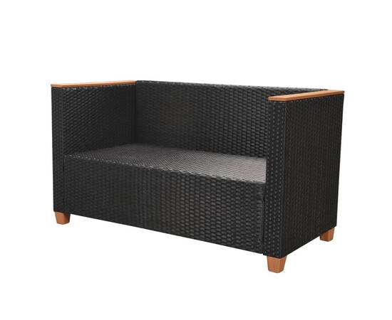 Set mobilier de grădină cu perne, 6 piese, negru, poliratan, 8 image