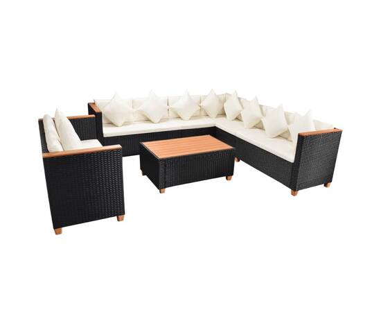 Set mobilier de grădină cu perne, 6 piese, negru, poliratan, 4 image