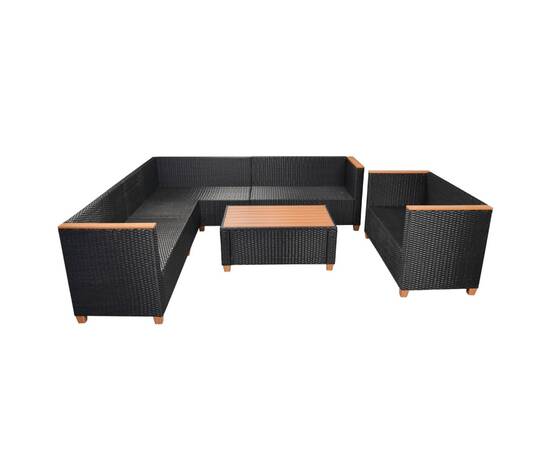 Set mobilier de grădină cu perne, 6 piese, negru, poliratan, 6 image