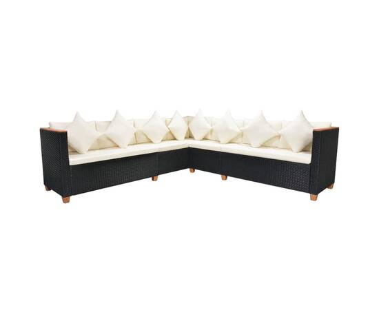 Set mobilier de grădină cu perne, 6 piese, negru, poliratan, 5 image