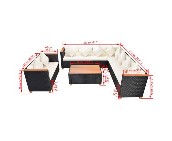 Set mobilier de grădină cu perne, 6 piese, negru, poliratan, 11 image