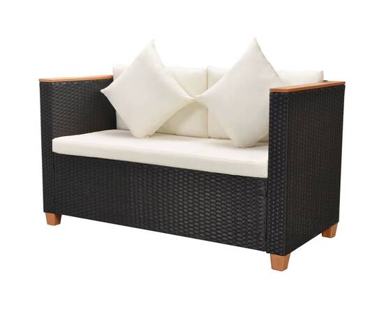 Set mobilier de grădină cu perne, 6 piese, negru, poliratan, 7 image