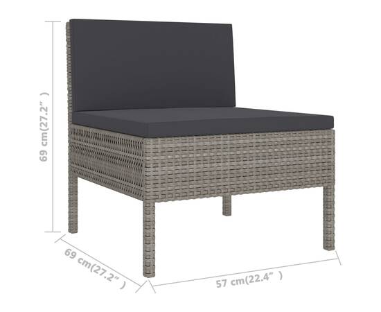 Set mobilier de grădină cu perne, 8 piese, gri, poliratan, 5 image