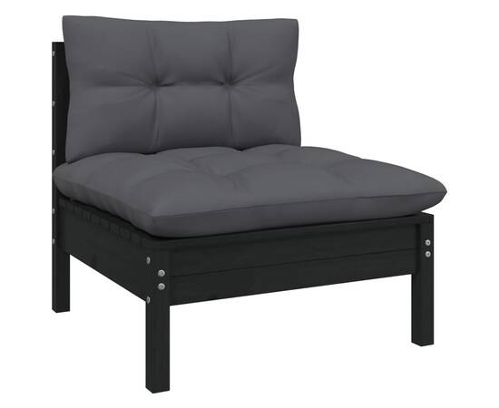 Set mobilier grădină cu perne, 13 piese, negru, lemn de pin, 4 image