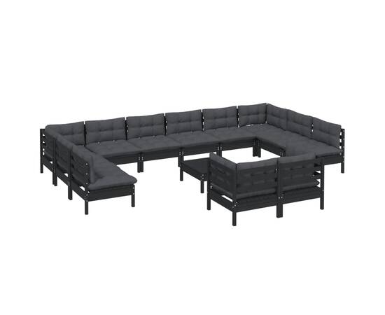 Set mobilier grădină cu perne, 13 piese, negru, lemn de pin, 3 image