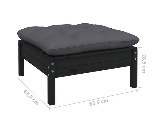 Set mobilier grădină cu perne, 13 piese, negru, lemn masiv pin, 8 image