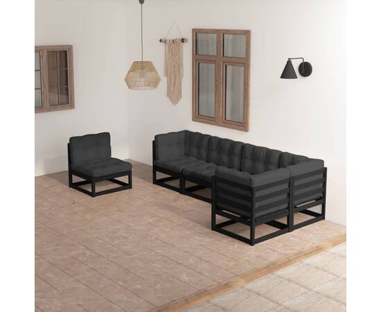 Set mobilier grădină cu perne, 6 piese, lemn masiv pin