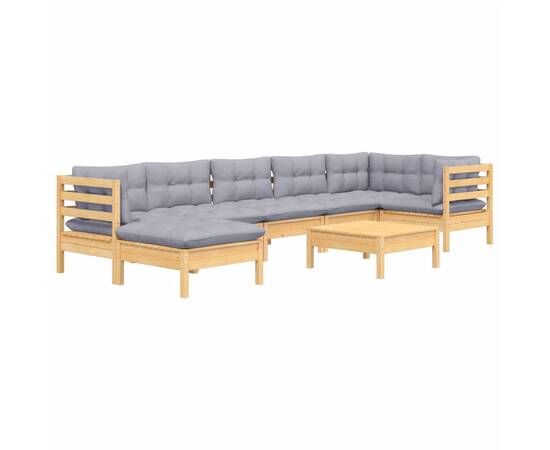 Set mobilier grădină cu perne, 8 piese, gri, lemn masiv pin, 3 image