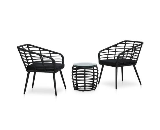 Set mobilier de bistro, 3 piese, negru, poliratan