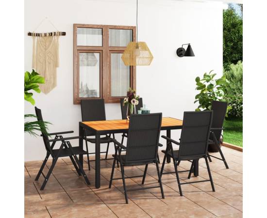 Set mobilier de grădină, 7 piese, negru și maro