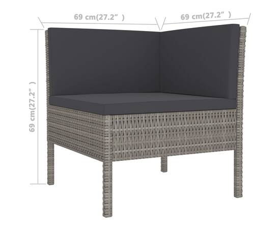 Set mobilier de grădină cu perne, 10 piese, gri, poliratan, 9 image