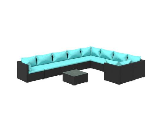 Set mobilier de grădină cu perne, 10 piese, negru, poliratan, 2 image