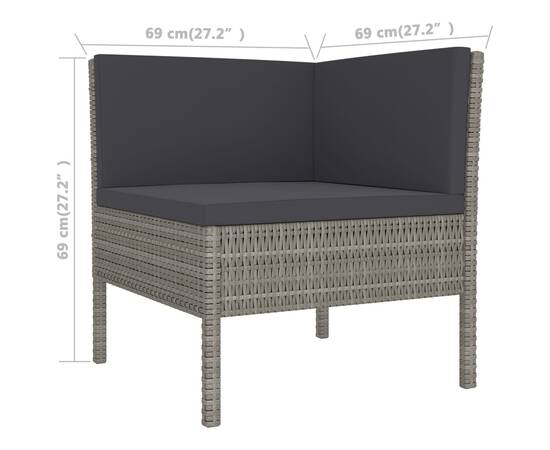 Set mobilier de grădină cu perne, 11 piese, gri, poliratan, 7 image