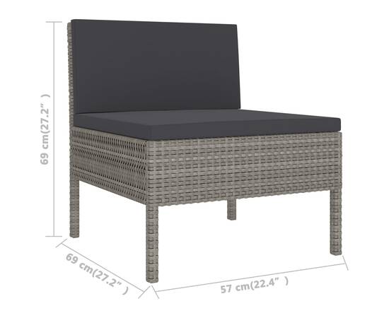 Set mobilier de grădină cu perne, 13 piese, gri, poliratan, 10 image