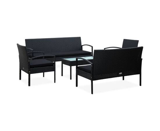 Set mobilier de grădină cu perne, 5 piese, negru, poliratan