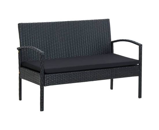 Set mobilier de grădină cu perne, 5 piese, negru, poliratan, 8 image